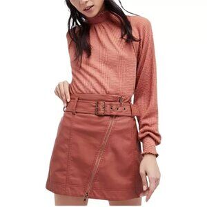 Free People Feelin’ Fresh Faux Leather Mini Skirt With Belt Size 0 Burnt Orange